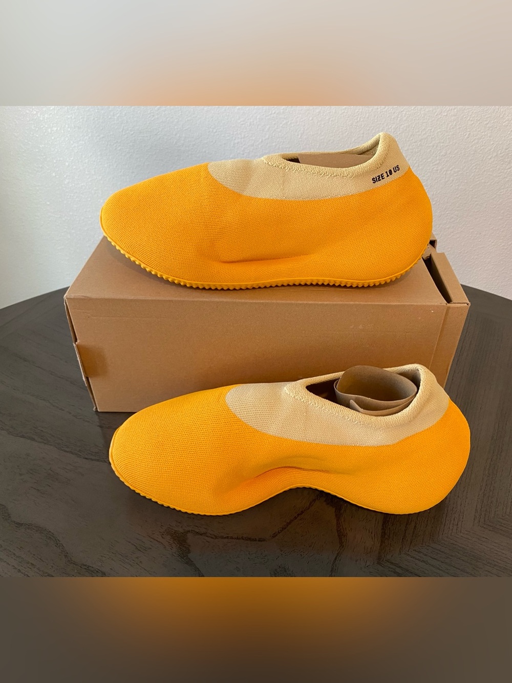 Yeezy Slip-On Sneakers in Bright Yellow and Beige Collar